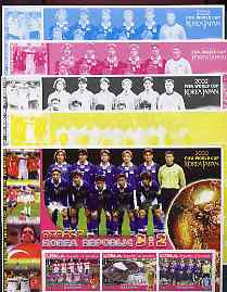 Somalia 2002 Football World Cup (Turkey v Korea) large sheetlet containing 3 values, the set of 5 progressive proofs comprising the 4 individual colours plus all 4-colour composite (as issued) all unmounted mint