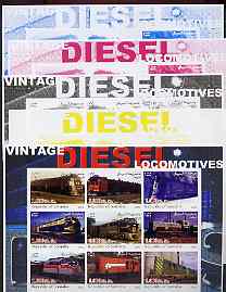 Somalia 2002 Diesel Locomotives #2 imperf sheetlet containing set of 9 values, the set of 5 progressive proofs comprising the 4 individual colours plus all 4-colour composite (as issued) all unmounted mint