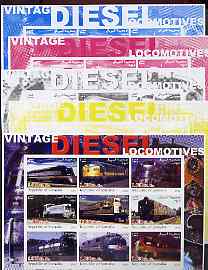 Somalia 2002 Diesel Locomotives #3 imperf sheetlet containing set of 9 values, the set of 5 progressive proofs comprising the 4 individual colours plus all 4-colour composite (as issued) all unmounted mint