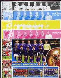 Somalia 2002 Football World Cup (Spain v Korea) large sheetlet containing 3 values, the set of 5 progressive proofs comprising the 4 individual colours plus all 4-colour composite (as issued) all unmounted mint