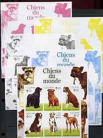 Benin 2002 World of Dogs imperf sheetlet containing set of 6 values each with Scout Logo, the set of 5 progressive proofs comprising the 4 individual colours plus all 4-colour composite (as issued) all unmounted mint