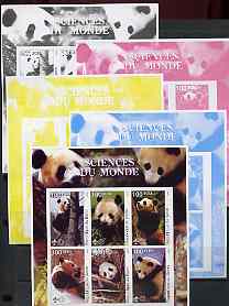 Benin 2002 Pandas imperf sheetlet containing set of 6 values each with Scout Logo, the set of 5 progressive proofs comprising the 4 individual colours plus all 4-colour composite (as issued) all unmounted mint