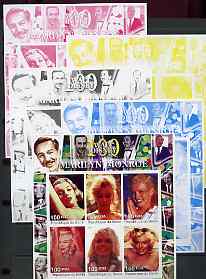 Benin 2002 Birth Centenary of Walt Disney featuring Marilyn Monroe imperf sheetlet containing set of 6 values, the set of 5 progressive proofs comprising the 4 individual colours plus all 4-colour composite (as issued) all unmounted mint