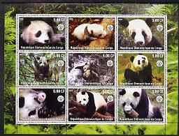 Congo 2002 Pandas perf sheetlet containing 9 values each with Scout Logo unmounted mint
