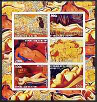 Benin 2003 Nudes in Art #04 imperf sheetlet containing 6 values unmounted mint (works by Schiele x 2, Kisling x 2, Modigliani & De Lempicka)