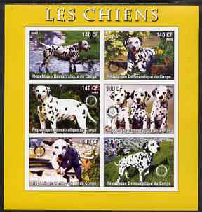 Congo 2003 Dogs (Dalmations) imperf sheetlet #01 (yellow border) containing 6 values each with Rotary Logo, unmounted mint