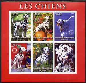 Congo 2003 Dogs (Dalmations) imperf sheetlet #02 (red border) containing 6 values each with Rotary Logo, unmounted mint