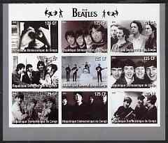 Congo 2003 The Beatles (B&W) imperf sheetlet containing 9 values, unmounted mint