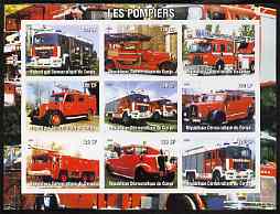 Congo 2004 Fire Engines #1 imperf sheetlet containing 9 x 120CF values, unmounted mint
