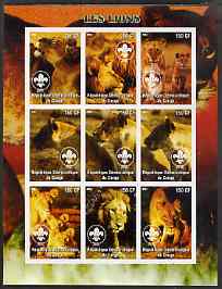 Congo 2004 Lions imperf sheetlet containing 9 values each with Scout Logo unmounted mint