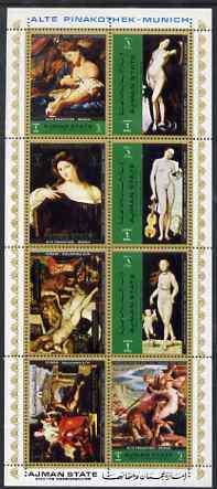 Ajman 1972 Nude Paintings from the Old Pinakothek (2) perf sheetlet containing 8 values unmounted mint Mi 2529-36A