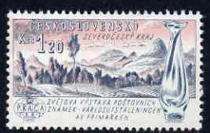 Czechoslovakia 1961 North Bohemian landscape and glass vase 1k20h unmounted mint from 'Praga 62' International Stamp Ex set, SG1254