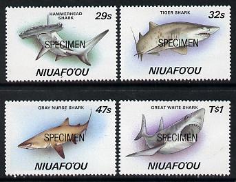 Tonga - Niuafo'ou 1987 Sharks set of 4 opt'd SPECIMEN, as SG 94-97 unmounted mint