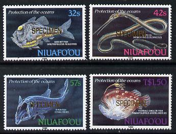 Tonga - Niuafo'ou 1989 Fishes of the Deep set of 4 opt'd SPECIMEN, as SG 113-16 unmounted mint