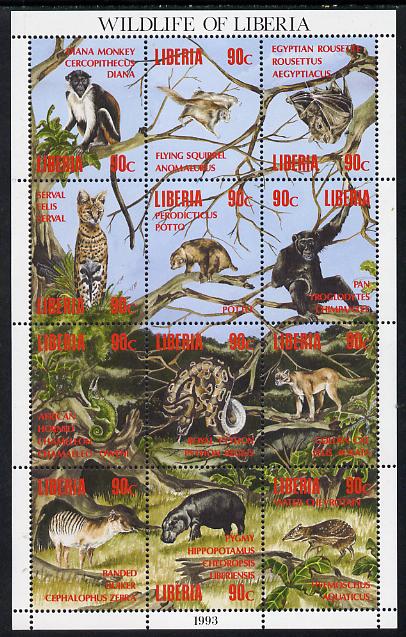 Liberia 1993 Wildlife of Liberia perf sheetlet containing 12 values unmounted mint