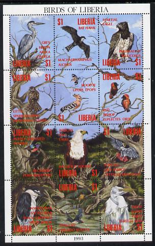 Liberia 1993 Birds of Liberia perf sheetlet containing 12 values unmounted mint