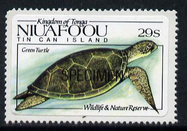 Tonga - Niuafo'ou 1984 Wildlife & Nature Reserve self-adhesive 29s (green Turtle) opt'd SPECIMEN, as SG 42 unmounted mint