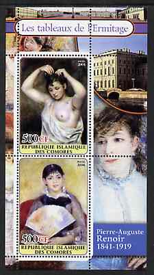 Comoro Islands 2004 Paintings in the Hermitage Museum #4 Pierre-Auguste Renoir perf sheetlet containing 2 values unmounted mint