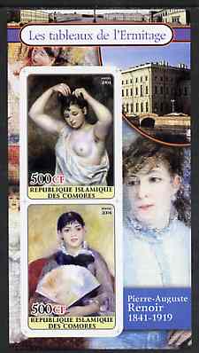 Comoro Islands 2004 Paintings in the Hermitage Museum #4 Pierre-Auguste Renoir imperf sheetlet containing 2 values unmounted mint