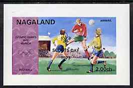 Nagaland 1973 Scouts Day opt'd on 1972 Munich Olympic Games imperf souvenir sheet (Football) unmounted mint