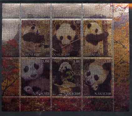 Chakasia 2000 Giant Pandas perf sheetlet containing set of 6 values printed on metallic foil unmounted mint
