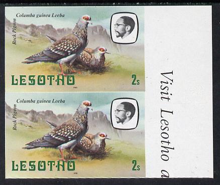 Lesotho 1981 Rock Pigeon 2s def in unmounted mint imperf pair* (SG 438)