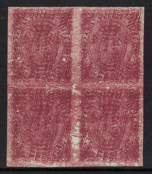 Cuba 1880 Telegraph 4p Red-Brown Proof Blk with design double printed , imperf on ungummed paper