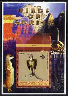 Malawi 2005 Birds of Africa - Vulture perf m/sheet with Scout Logo and Dinosaurs in background, unmounted mint