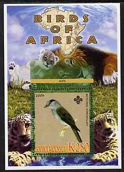 Malawi 2005 Birds of Africa - Cuckoo Roller perf m/sheet with Scout Logo and Big cats in background, unmounted mint