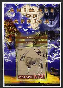 Malawi 2005 Animals of Africa - Gazelle perf m/sheet with Scout Logo & Lions in background, fine cto used
