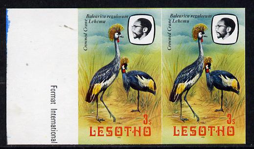 Lesotho 1982 Crowned Crane 3s def in unmounted mint imperf pair* (SG 502)