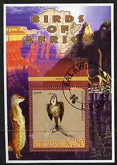 Malawi 2005 Birds of Africa - Vulture perf m/sheet with Scout Logo and Dinosaurs in background, fine cto used