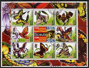 Antigua - Redonda 2005 Scout Anniversaries - Butterflies #03 perf sheetlet containing set of 8 values plus label cto used
