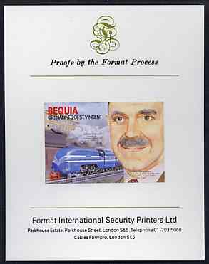 St Vincent - Bequia 1986 Locomotives & Engineers (Leaders of the World) $3.00 (Sir William Stanier & Coronation) imperf proof mounted on Format International proof card