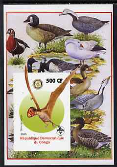 Congo 2005 Dinosaurs #07 - Dimorphodon imperf m/sheet with Scout & Rotary Logos, background shows various Ducks unmounted mint