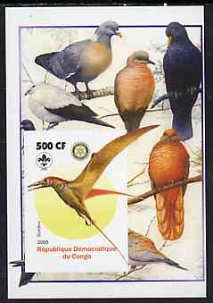 Congo 2005 Dinosaurs #08 - Sordes imperf m/sheet with Scout & Rotary Logos, background shows various Pigeons unmounted mint
