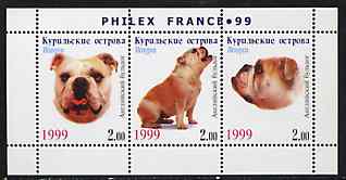 Kuril Islands 1999 Philex France Stamp Exhibition - Dogs #10 (Bulldog) perf sheetlet containing 3 values unmounted mint