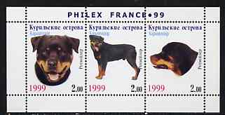 Kuril Islands 1999 Philex France Stamp Exhibition - Dogs #14 (Rottweiler) perf sheetlet containing 3 values unmounted mint