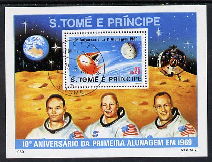 St Thomas & Prince Islands 1980 Moon Landing Anniversary perf m/sheet with 'CTT 15.5.80 St Tome" cancel, pre-release publicity proof (m/sheet was issued 13.6.80)