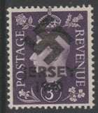 Jersey 1940 Swastika opt on GB GB Great Britain KG6 3d violet produced during the German Occupation but unissued due to local feelings. This is a copy of the overprint on a genuine stamp with forgery handstamped on the back, unmou……Details Below