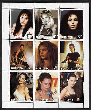 Buriatia Republic 2001 Angelina Jolie perf sheetlet containing set of 9 values unmounted mint