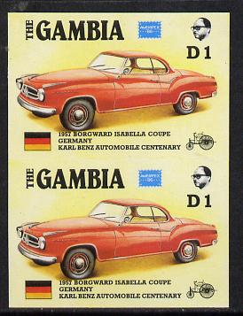 Gambia 1987 Ameripex 1d (1957 Borgward Isabella Coupe) imperf pair from the Format archive proof sheet, as SG 652*