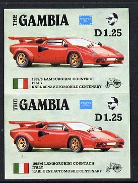 Gambia 1987 Ameripex 1d25 (1985 Lamborghini) imperf pair from the Format archive proof sheet, as SG 653*