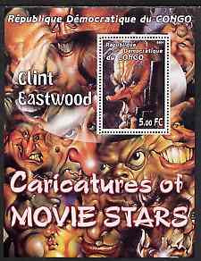Congo 2001 Caricatures of Movie Stars - Clint Eastwood perf souvenir sheet unmounted mint