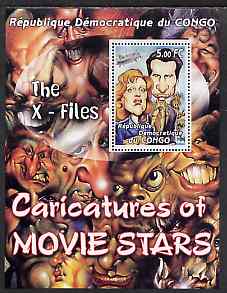 Congo 2001 Caricatures of Movie Stars - The X-Files perf souvenir sheet unmounted mint