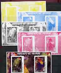 Benin 2002 Parrots imperf m/sheet containing 2 values each with Scout Logo, the set of 5 progressive proofs comprising the 4 individual colours plus all 4-colour composite (as issued) all unmounted mint