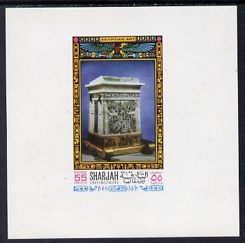 Sharjah 1968 Egyptology imperf sheetlet containing 55 Dh value (Sarcophagus) as Mi 460 unmounted mint