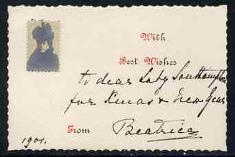GB Great Britain 1901 Unusual photographic Christmas card from PRINCESS BEATRICE with ink inscription 'To dear Lady Southampton for Xmas & the New Year, Beatrice'. Card with perforated stamp-size photographic portrait of the Princ……Details Below