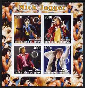 Benin 2003 Mick Jagger (Rolling Stones) imperf sheetlet containing set of 4 values each with Rotary International Logo unmounted mint