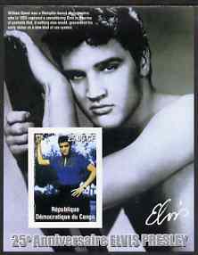 Congo 2002 25th Death Anniversary of Elvis Presley imperf souvenir sheet #4 (1955 colour pic of Elvis in blue shirt) unmounted mint